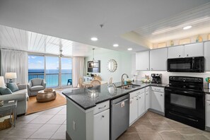 Ocean view from kitchen and living areas