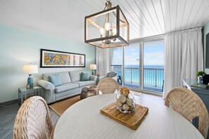 Living and dining areas with direct ocean view