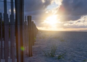 Looking east down the beach at sunrise
