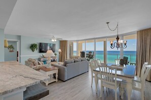 Living room and dining area