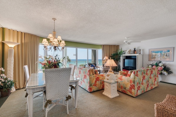 Living room and dining area