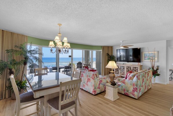 Dining area and living room