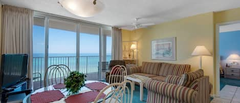 Spacious living room and dining area