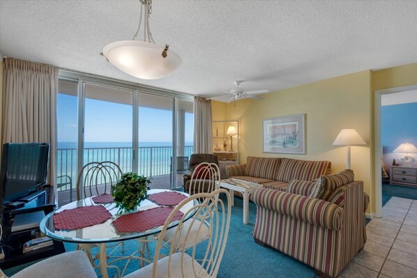 Spacious living room and dining area