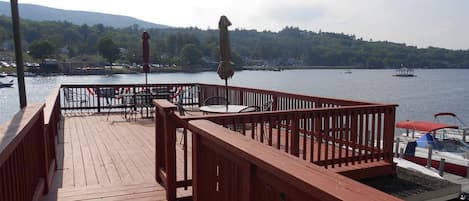 Our large deck over the boat slip that comes with the rental on Winnipesaukee 