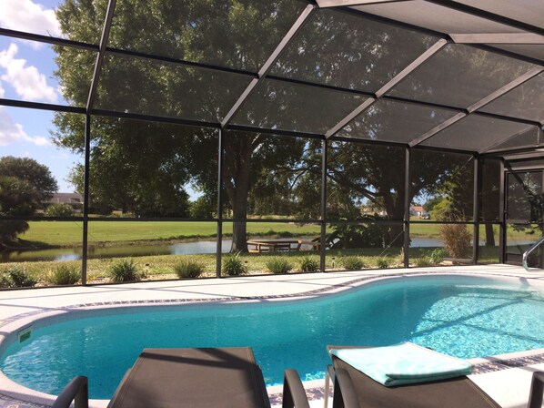 pool area and sunloungers 