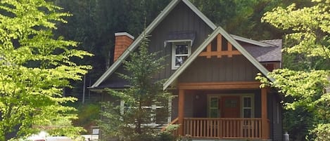 Front porch with fir timber posts; driveway easily accommodates two cars