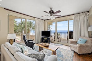 Views for days from the comfy living room