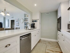 Large work surface for meal prep and cooking.