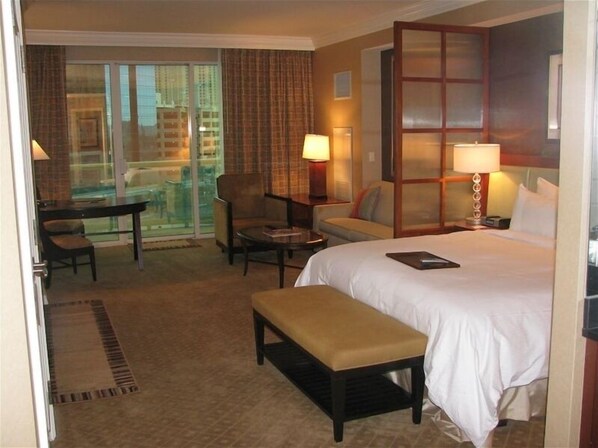King bed, Living Area and Balcony View