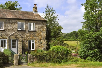 Traditionelles Häuschen in einem unberührten Dorf am Eingang zu Wensleydale