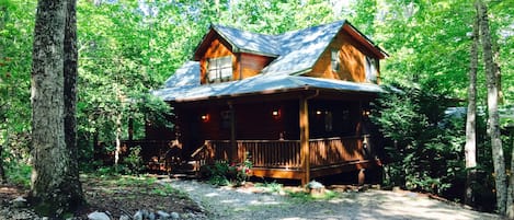 The cabin is set down a short driveway for privacy. 