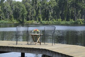 a drink on the dock
