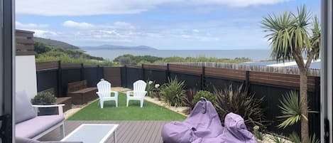 Sunny  front deck with ocean views 