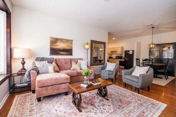 Main living area with pull out couch