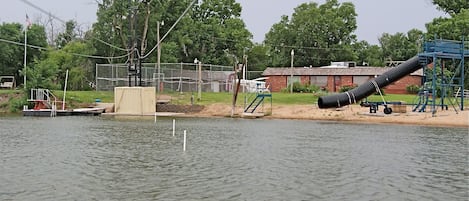 Diving Boards, Zip Lines, Rope Swing, and Water Slide.  