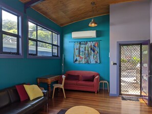 Entry from car deck to Lounge - upper level.  Security door, AC & Work Desk