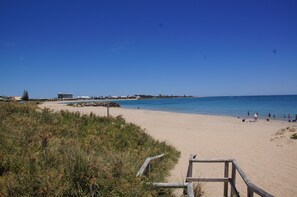 Our SilverSands Beach near children’s playground & BBQs Approx.100m fr Cottage. 