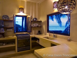 Casa Oasis downstairs flat ocean view kitchen (huge pantry on left)