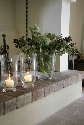 The fireplace.