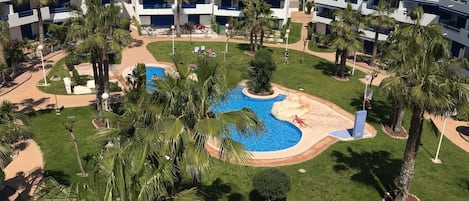 view on central swimming pool and garden