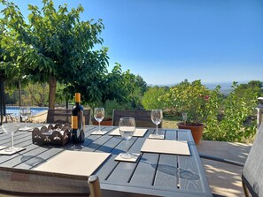 View towards the pool from the terrace