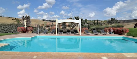 The pool area is equipped with gazebo, sun umbrellas and sun beds!