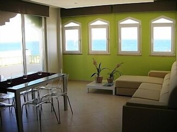 Living room with stunning ocean view.