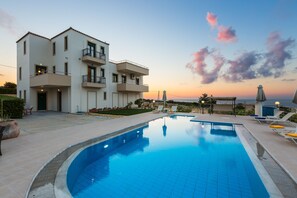 An aspect of the pool at sunset.