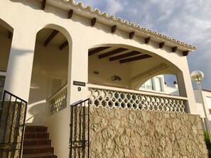 The front of our house, number 9 'Driftwood' showing the ground floor terrace