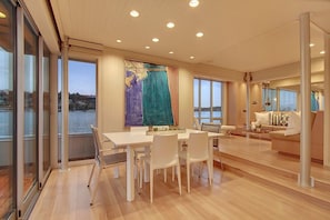 view from kitchen to dining room and living room