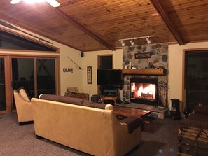 living room with wood burning fireplace - furniture change 2015
