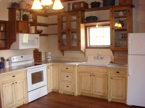 The kitchen is a blend of old and new