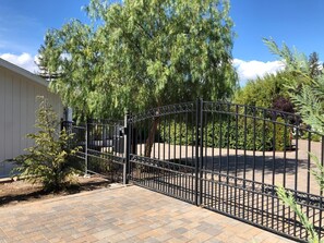 automated gate at property entrance (keeps the deer out!), gate code + opener