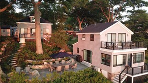 Arial view from water of Main House, Captain's Quarters and Side Patio