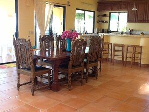 Dining and kitchen area at Casa de Las Palmas