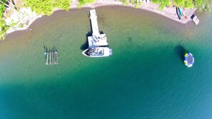 Our water is clean, clear and lots of fun. Kayak, canoe, swim, fish, trampoline!