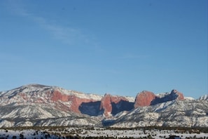 Looking east from the deck at Kolob Fingers in winter.