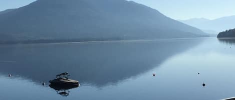 View from main deck, your boat moored right out front for the morning ski