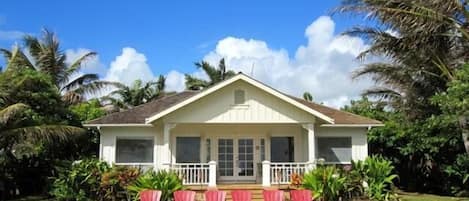 Sunrise Cottage welcomes visitors and invites you to sit and watch the ocean.