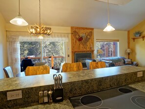 Main room looking out from kitchen area.