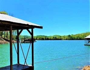 View towards the main lake from the large, covered, private 25 x 36 covered dock