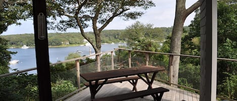 Deck off Living Room with Lagoon Pond view