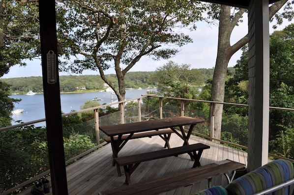 Deck off Living Room with Lagoon Pond view