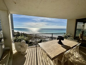 Dining area on main balcony looking over the gulf