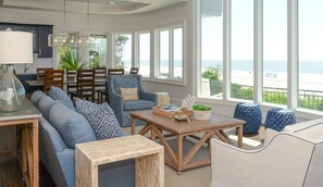 Second floor seating over looking the beach and ocean. Dolphin spotting area.
