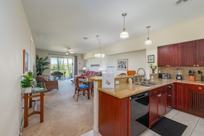 Walk into the newly renovated kitchen, overlooking the dining room