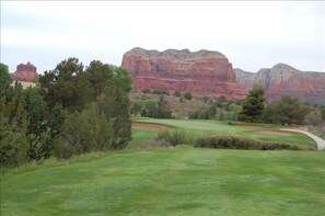 A view of Courthouse Butte from the ninth tee. Hit 'em straight!