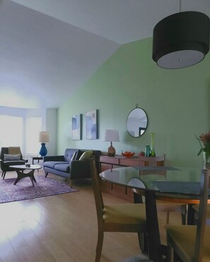 Open bright living / dining space.