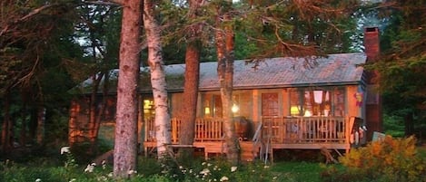 cabin in late summer at sunset - taken from the top of beach steps